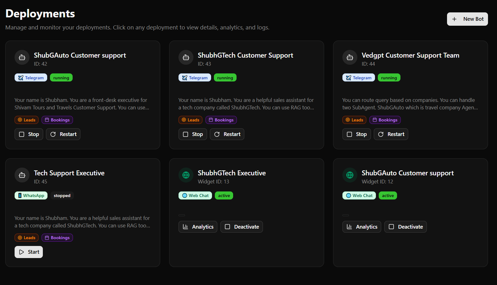 Deployments — Deploy Anywhere — Telegram, WhatsApp & Web